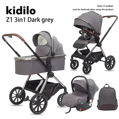 Kidilo 0-3 Years 3 in 1 Baby Stroller with Car Seat Non-Toxic Durable Foldable Travel Stroller for Toddlers Family Trips Z1 3IN1
