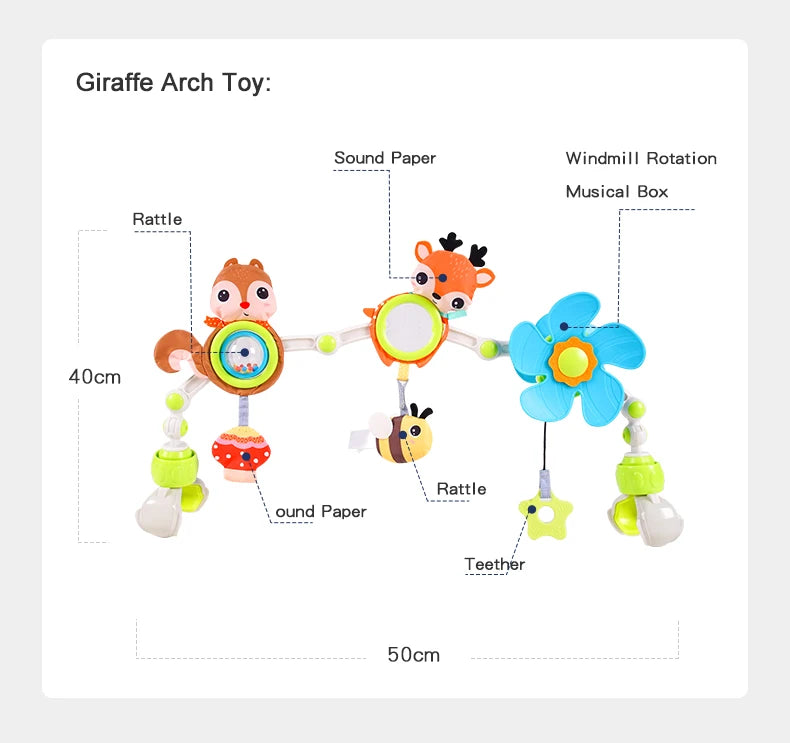 Newborns Sensory Activity Adjustable Animal Baby Bed Hanging Toys Stroller Arch Toys for Bassinet Crib