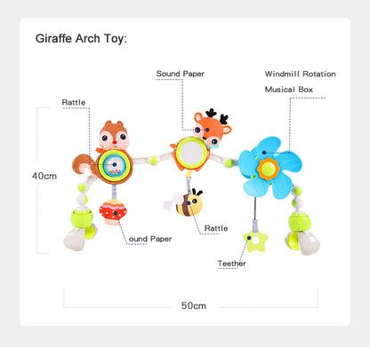Newborns Sensory Activity Adjustable Animal Baby Bed Hanging Toys Stroller Arch Toys for Bassinet Crib