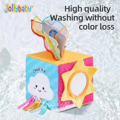 Jollybaby Custom Animal Infant Soft Sensory Magic square Tissue Box Toy Plush Toy Tissue Box and Handkerchief