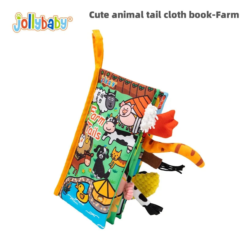 Jollybaby Hot Selling Washable Animal Soft Tails Early Sensory Educational Crinkle Paper Cloth Books Best Baby Toys