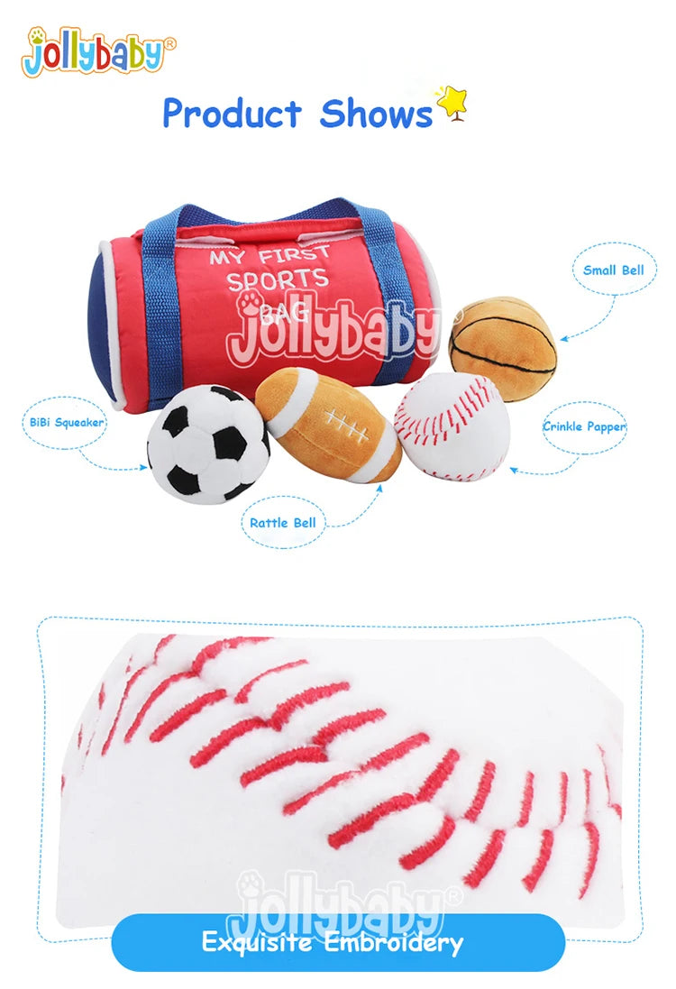 Custom Kids Pretend Plush Toys My First Sport Set Soft Plush Sensory Toys with Plush Soccer Football Balls for Child Baby