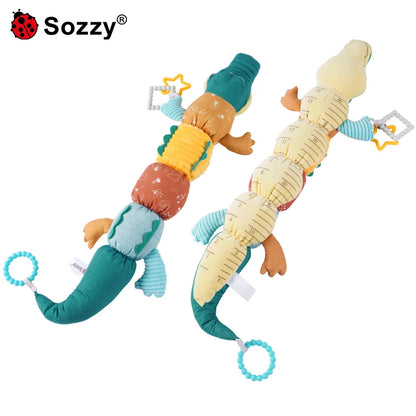 Sensory Animal Rattles Plush Tummy Time Toys Ruler Crinkle Toys Soothing crocodile Dolls with Music