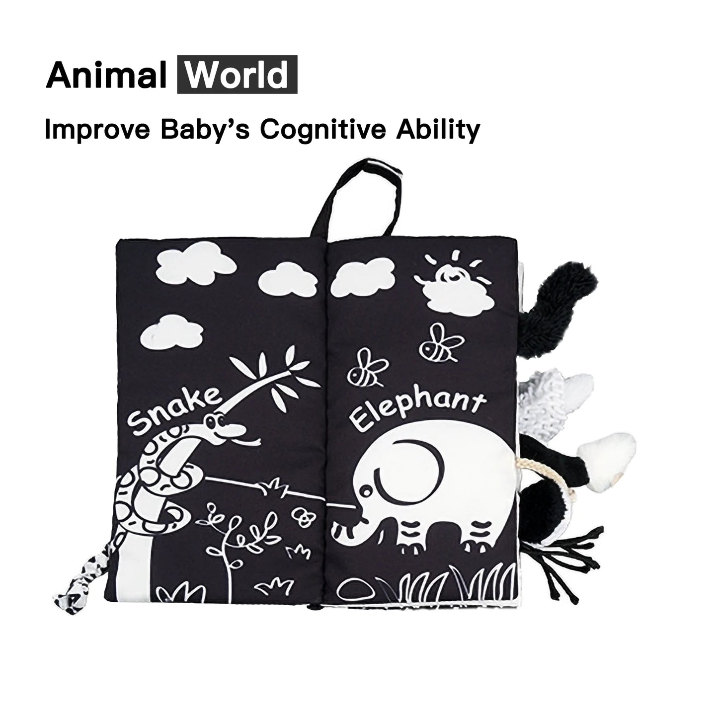 Jollybaby Top Selling Crinkle Paper Cloth Washable Animal Soft Tails Early Sensory Educational Jelly Cat Baby Books Toys Fabric