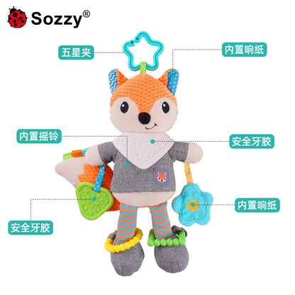 Wholesale Custom Design Fox Animal Activity Car Seat&Stroller  Baby Crib Plush Doll Soft Crinkle Squeaky Sensory Hanging Toy