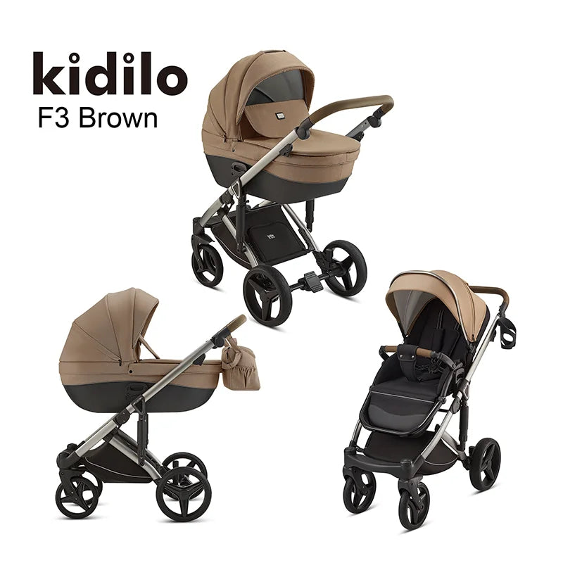 0-3 Years 3 in 1 Kidilo Baby Stroller with Car Seat, Non-Toxic Durable Foldable Travel Stroller for Toddlers Family Trips F3