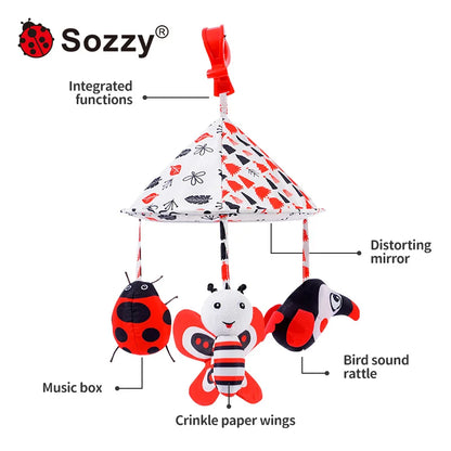 JOLLYBABY Soft Fancy Activity Cube 6-Month Baby Toy with Hanging Bell Early Education Mobiles Gift