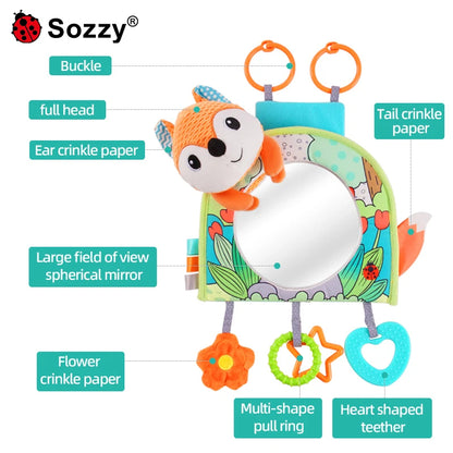 Animal Fox Soft Plush Hanging Rattle Baby Stroller & Car Seat Toy Tummy Time Mirror & Teethers Toy