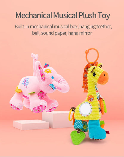 Jollybaby Soft Toy Rattles Hanging Animals Lion Elephant Zebra Horse Musical Toy for Baby's Stroller Car Seat PP Cotton Filling