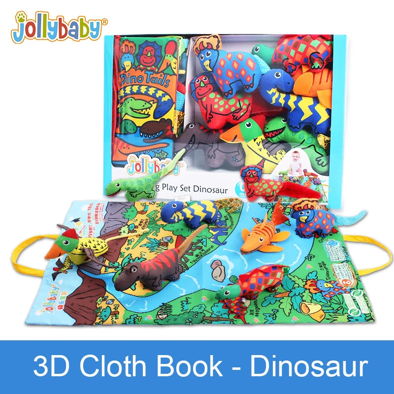 Jollybaby Soft Polyester Animal Dolls Play Mat Set Touch & Feel Soft Animal Tails Crinkling Squeaky Cloth Book for Kids