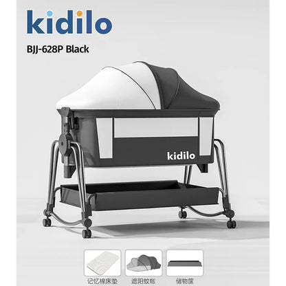 Newborn Foldable Portable Modern Kidilo Luxury Baby Crib, Convertible 3 in 1 Bedside Crib with Mosquito Net for Nursery BJJ-628P