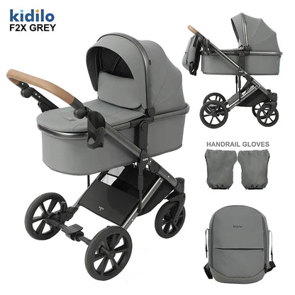 0-3 Years 3 in 1 Kidilo Baby Stroller with Car Seat, Non-Toxic Durable Foldable Travel Stroller for Toddlers Family Trips F2X