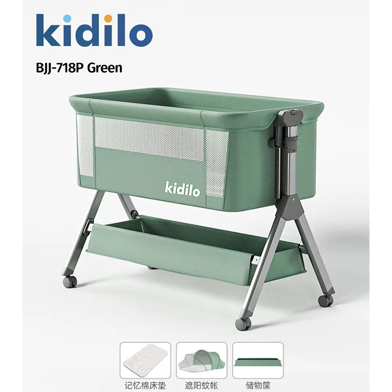 Newborn Foldable Portable Modern Kidilo Luxury Baby Crib, Convertible 3 in 1 Bedside Crib with Mosquito Net for Nursery BJJ-718P