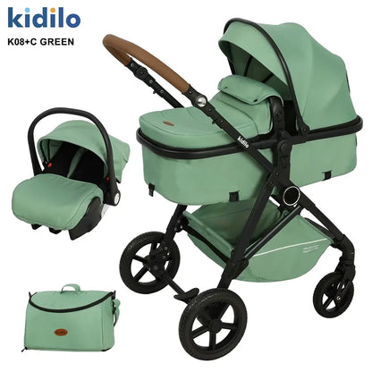 0-3 Years 3 in 1 Kidilo Baby Stroller with Car Seat, Non-Toxic Durable Foldable Travel Stroller for Toddlers Family Trips K08+C