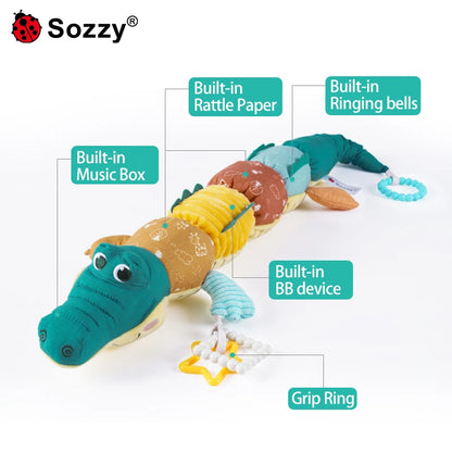 Sensory Animal Rattles Plush Tummy Time Toys Ruler Crinkle Toys Soothing crocodile Dolls with Music