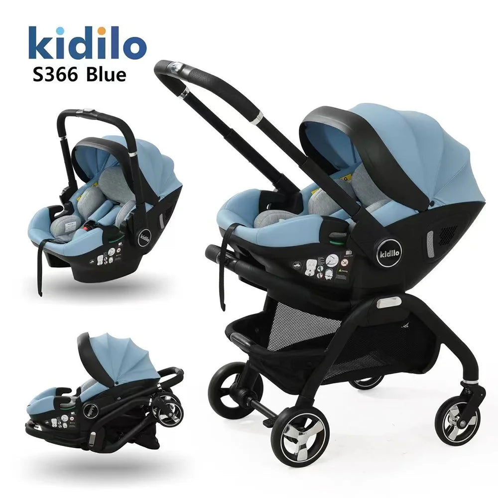 0-3 Years 3 in 1 Kidilo Baby Stroller with Car Seat, Non-Toxic Durable Foldable Travel Stroller for Toddlers Family Trips S366