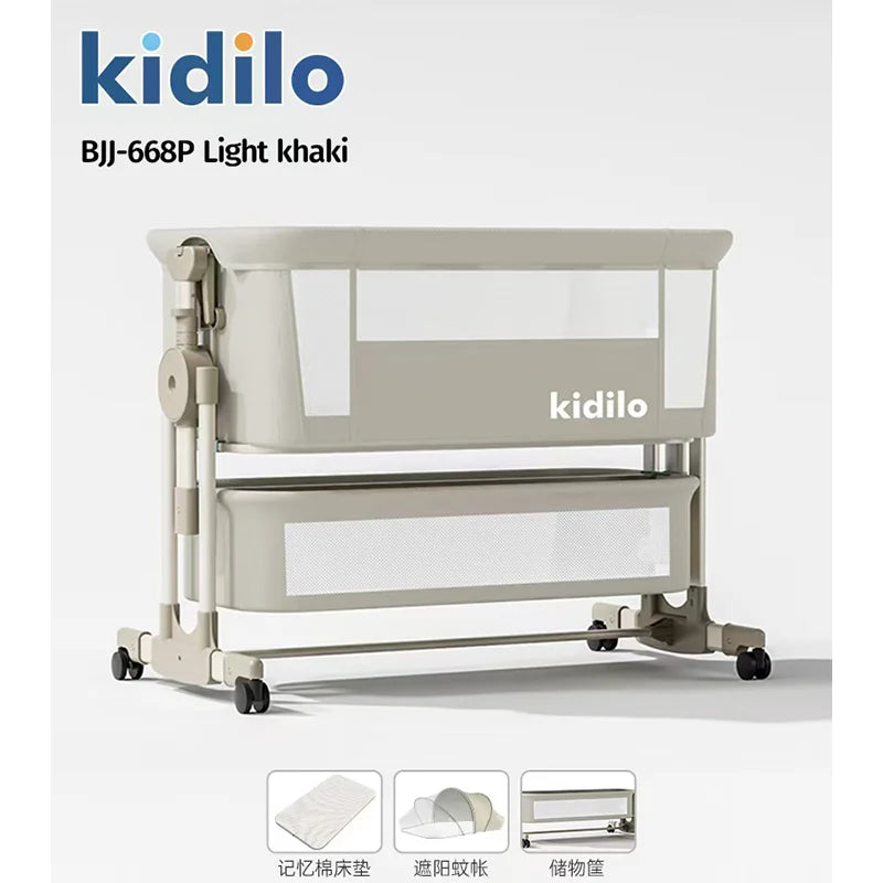 Newborn Foldable Portable Modern Kidilo Luxury Baby Crib, Convertible 3 in 1 Bedside Crib with Mosquito Net for Nursery BJ-668P