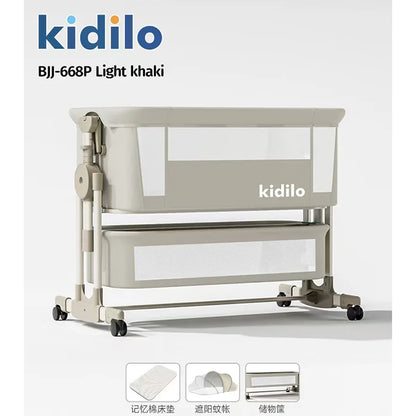 Newborn Foldable Portable Modern Kidilo Luxury Baby Crib, Convertible 3 in 1 Bedside Crib with Mosquito Net for Nursery BJ-668P