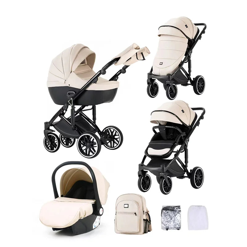 Kidilo 0-3 Years 3 in 1 Baby Stroller with Car Seat Non-Toxic Durable Foldable Travel Stroller for Toddlers Family Trips F2+C