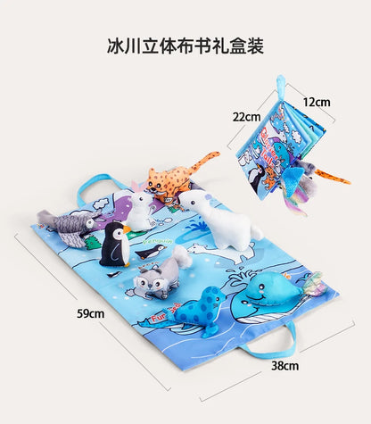 Wholesale Custom 3D Soft Fabric Cloth Book Stuffed Animal Doll with Play Mat for Baby Touch and Animal Education