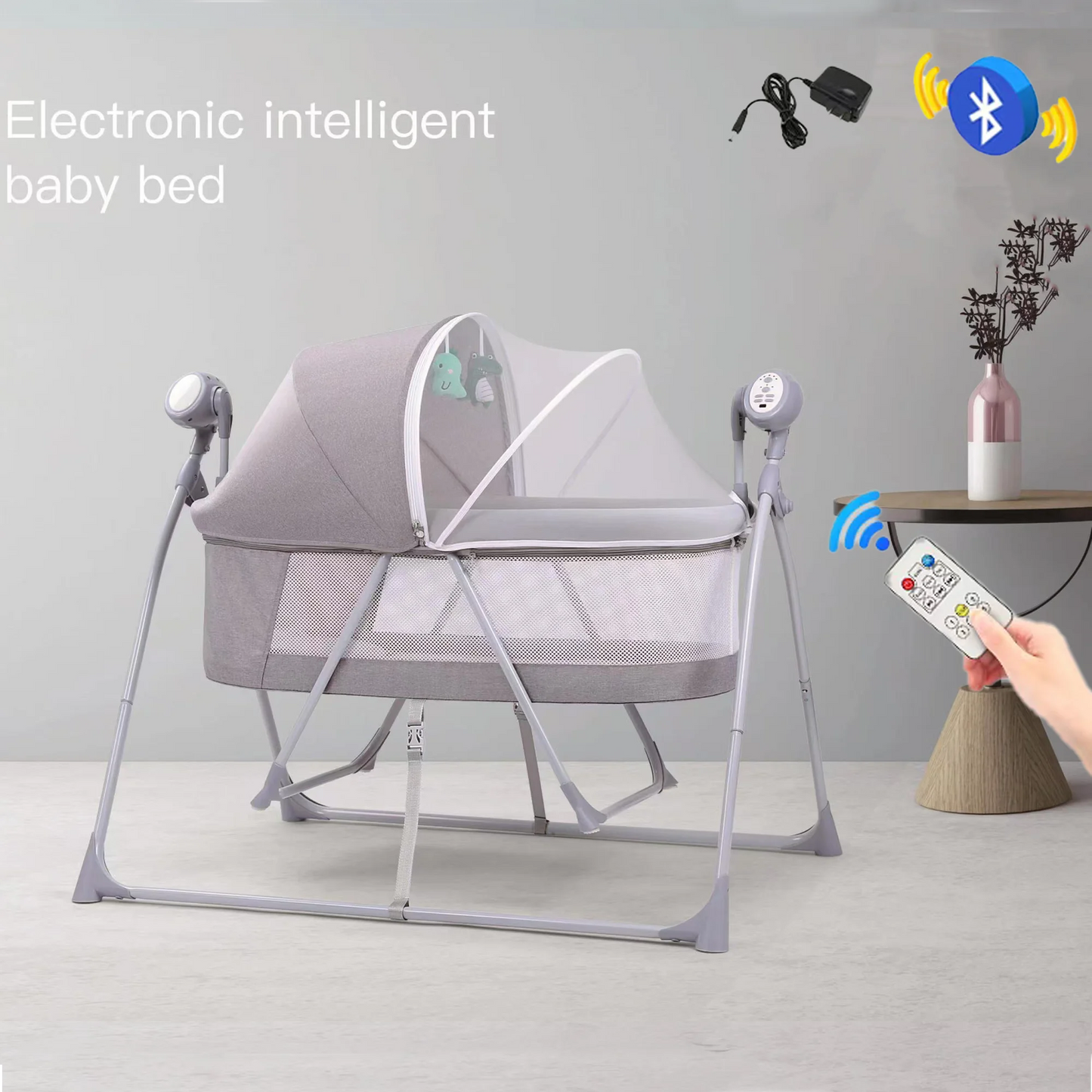 Newborn Foldable Portable Modern Kidilo Luxury Baby Crib, Convertible 3 in 1 Bedside Crib with Mosquito Net for Nursery C02-2