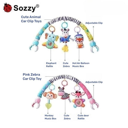 Sozzy Adjustable Animal zebra Baby Musical Baby Activity Pram Arch Crib Toys Activity Arch for Stroller