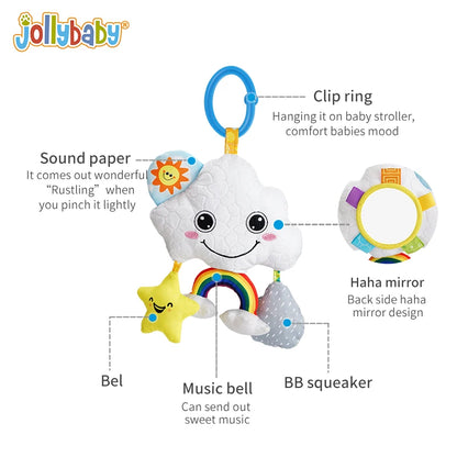 Jollybaby 2025 Unisex White 17*27cm Soft Plush Cloud Moon Hanging Rattle Baby Pull String Musical Stuffed Animal Toy PP Cotton