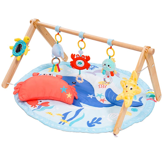 Jollybaby Cotton Activity Gym Play Mats with Wood Mounting Frame Sensory Awakening Baby Play Mat Perfect Gift for Newborn Baby