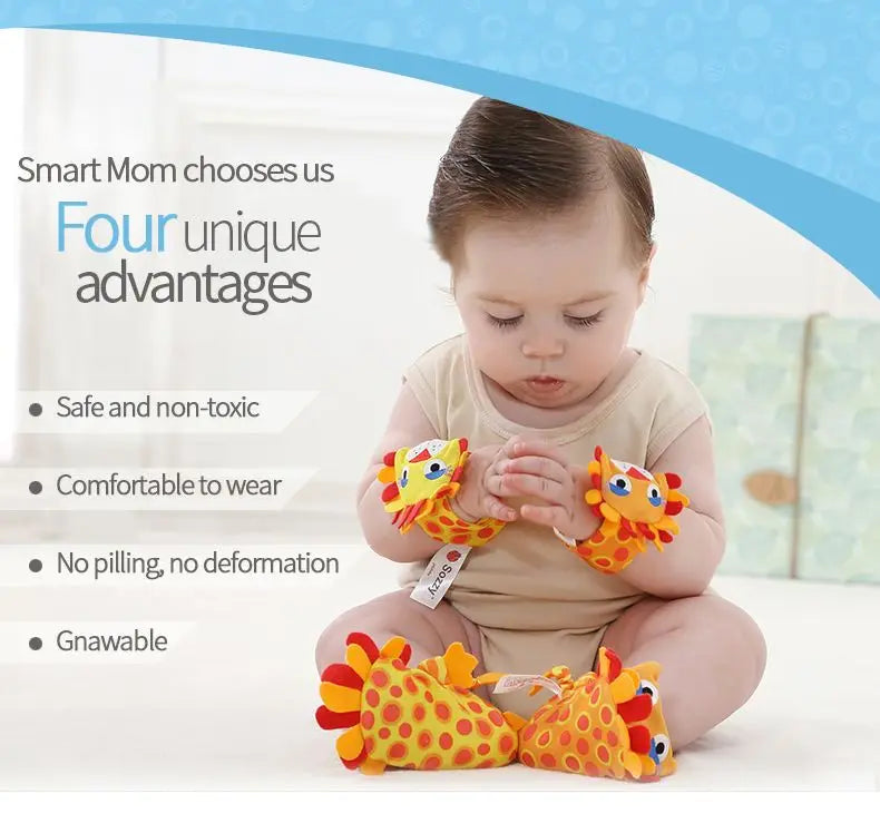 Jollybaby Cute Animal Soft Baby Rattles Wrist Rattles and Foot Finders with Butterflies and Lady Bugs for Fun