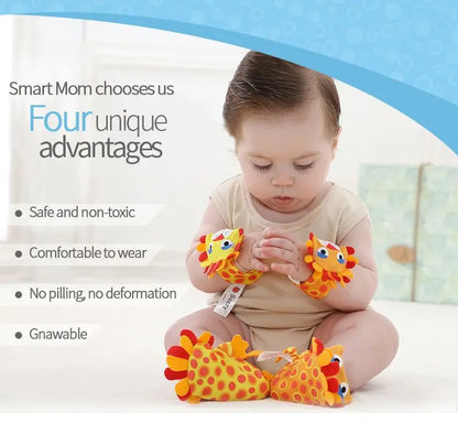 Jollybaby Cute Animal Soft Baby Rattles Wrist Rattles and Foot Finders with Butterflies and Lady Bugs for Fun