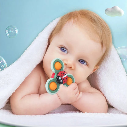 Rotating Baby Fidget Silicone Baby Toy Bath Time Kids Play Hand Suction Cup Spinner Toys Unisex Plastic Cups Insect Oem LOGO