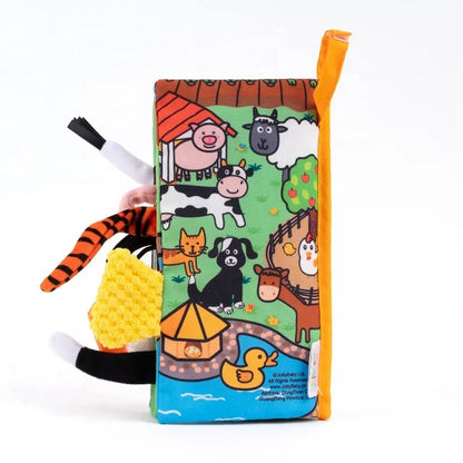 JOLLYBABY Unisex Educational Cloth Book Washable Soft Quiet Story Book Toys with Animal Tails Made of Polyester Fabric