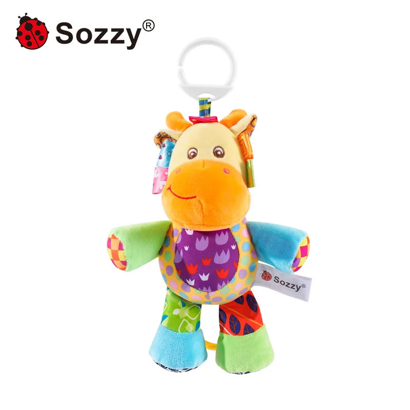 Custom Animal Soft Plush Stuffed Doll Hanging Musical Rattle Toys Baby Pulling Plushies Musical Toy for Newborn