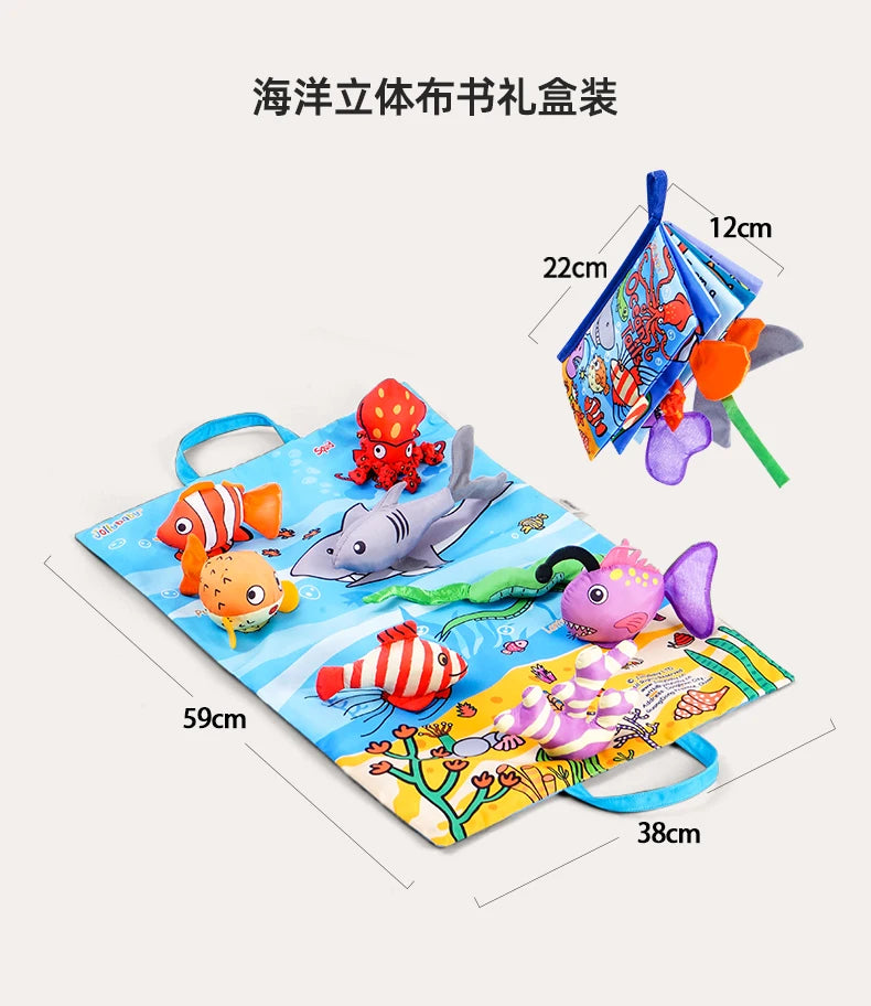Wholesale Custom 3D Soft Fabric Cloth Book Stuffed Animal Doll with Play Mat for Baby Touch and Animal Education