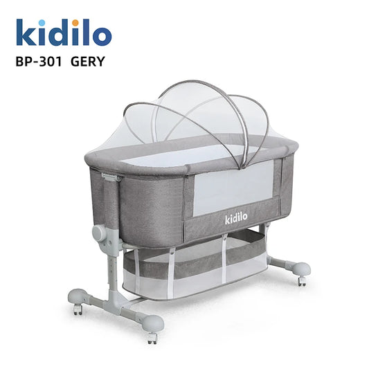 Newborn Foldable Portable Modern Kidilo Luxury Baby Crib, Convertible 3 in 1 Bedside Crib with Mosquito Net for Nursery BP-301