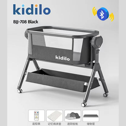 Newborn Foldable Portable Kidilo Luxury Baby Crib, Convertible 3 in 1 Bedside Crib with Mosquito Net for Nursery Home BJJ-708