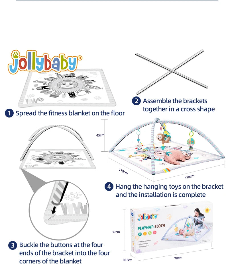JOLLYBABY Customized Newborn Baby Play Gym Mat Stage-Based Developmental Activity Gym Playmats Soft Cotton Toy for Baby