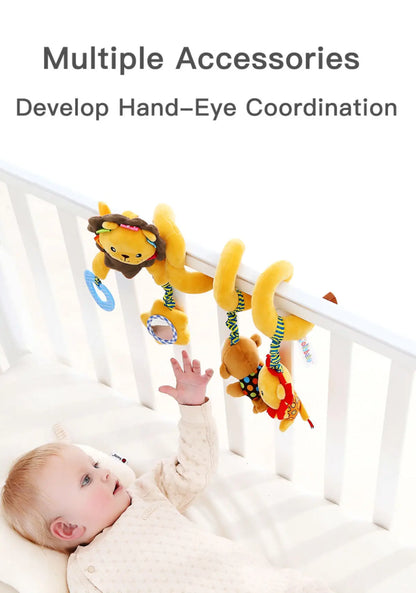 Soft Plush Seat Baby Educational Rattle Toys Baby Animal lion Musical Spiral for Bed Stroller