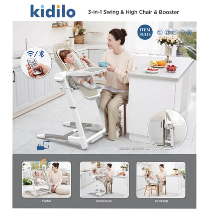 Kidilo 6-36 Months 3 in 1 Foldable Baby High Chair, Non-Toxic Feeding Chair for Home & Small-Space Toddler & Baby Dining SG116