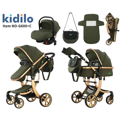 0-3 Years 3 in 1 Kidilo Baby Stroller with Car Seat, Non-Toxic Durable Foldable Travel Stroller for Toddlers Family Trips G600+C