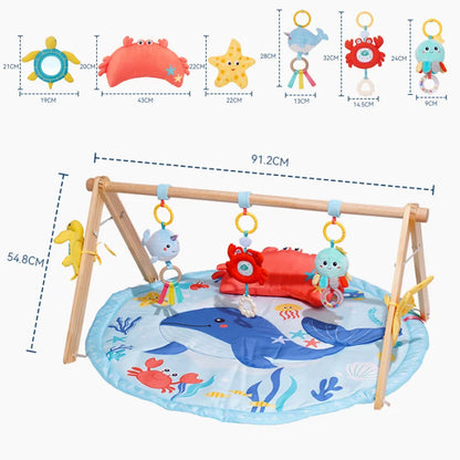 Jollybaby Cotton Activity Gym Play Mats with Wood Mounting Frame Sensory Awakening Baby Play Mat Perfect Gift for Newborn Baby