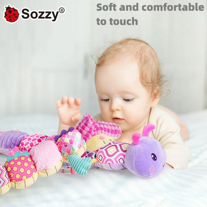 Custom Sensory Animal Soothing Soft Plush Rattles Crinkle Tummy Time Toys Caterpillar Musical Stuffed Toy Baby Sleeping Toy