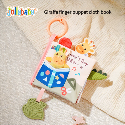 Jollybaby Cloth Book Features Removable Finger Puppet Plush Toy Animal Soft Activity Cloth Book with Chewable Teether