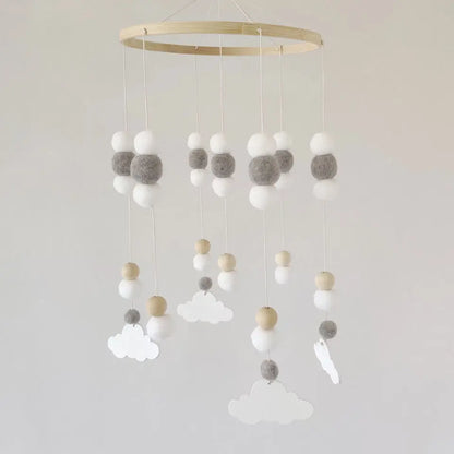 Mobile Wind Chime Hanging Toys Crib Bed Wood Musical Plush Custom Mobile Baby with Felt Balls Baby for Baby Unisex 2 to 4 Years
