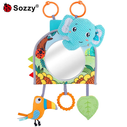Sozzy Elephant Animal Tummy Time Mirror Traveling Baby Car Seat Stroller Hanging Toys with Mirror Teether