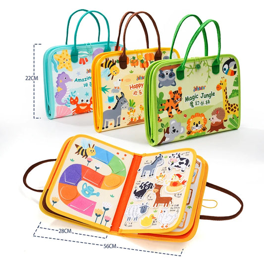 JOLLYBABY Soft Sensory Book Preschool Educational Montessori Quiet Book with Felt Busy Board for Toddlers' Daily Learning Play