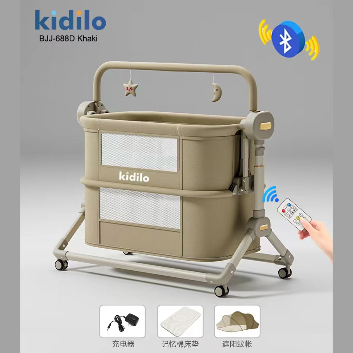 Kidilo Newborn Modern Travel Play Baby Portable Convertible Bedside Crib Bed 3 in 1 Luxury Set Mosquito Net for Babies BJJ-688D
