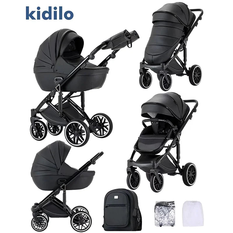 0-3 Years 3 in 1 Kidilo Baby Stroller with Car Seat, Non-Toxic Durable Foldable Travel Stroller for Toddlers Family Trips F2