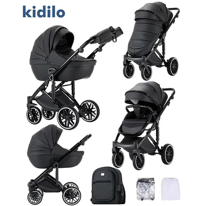 0-3 Years 3 in 1 Kidilo Baby Stroller with Car Seat, Non-Toxic Durable Foldable Travel Stroller for Toddlers Family Trips F2