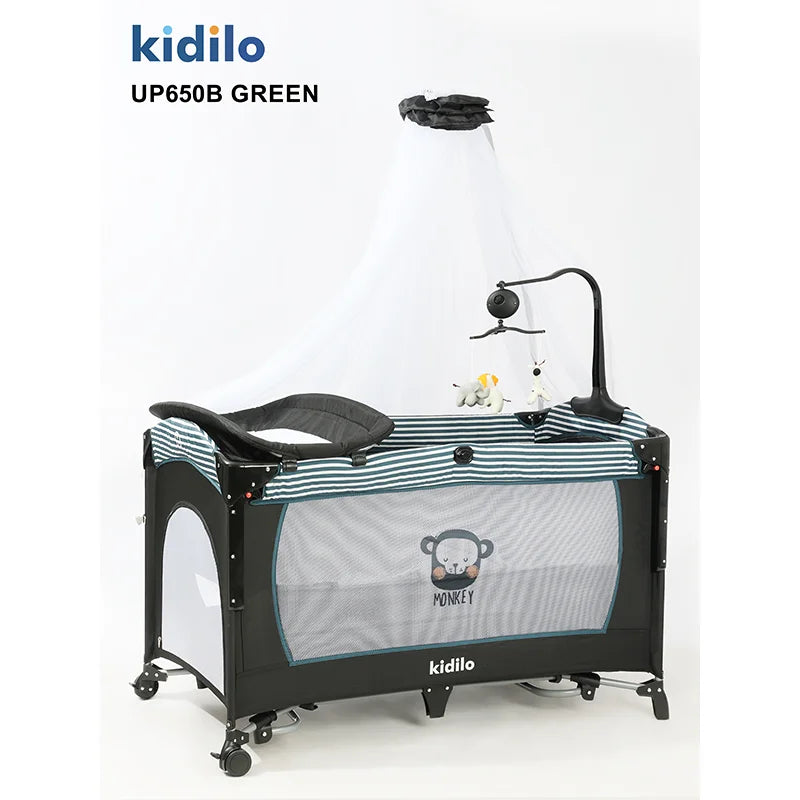 Newborn Foldable Portable Modern Kidilo Luxury Baby Crib, Convertible 3 in 1 Bedside Crib with Mosquito Net for Nursery UP650B